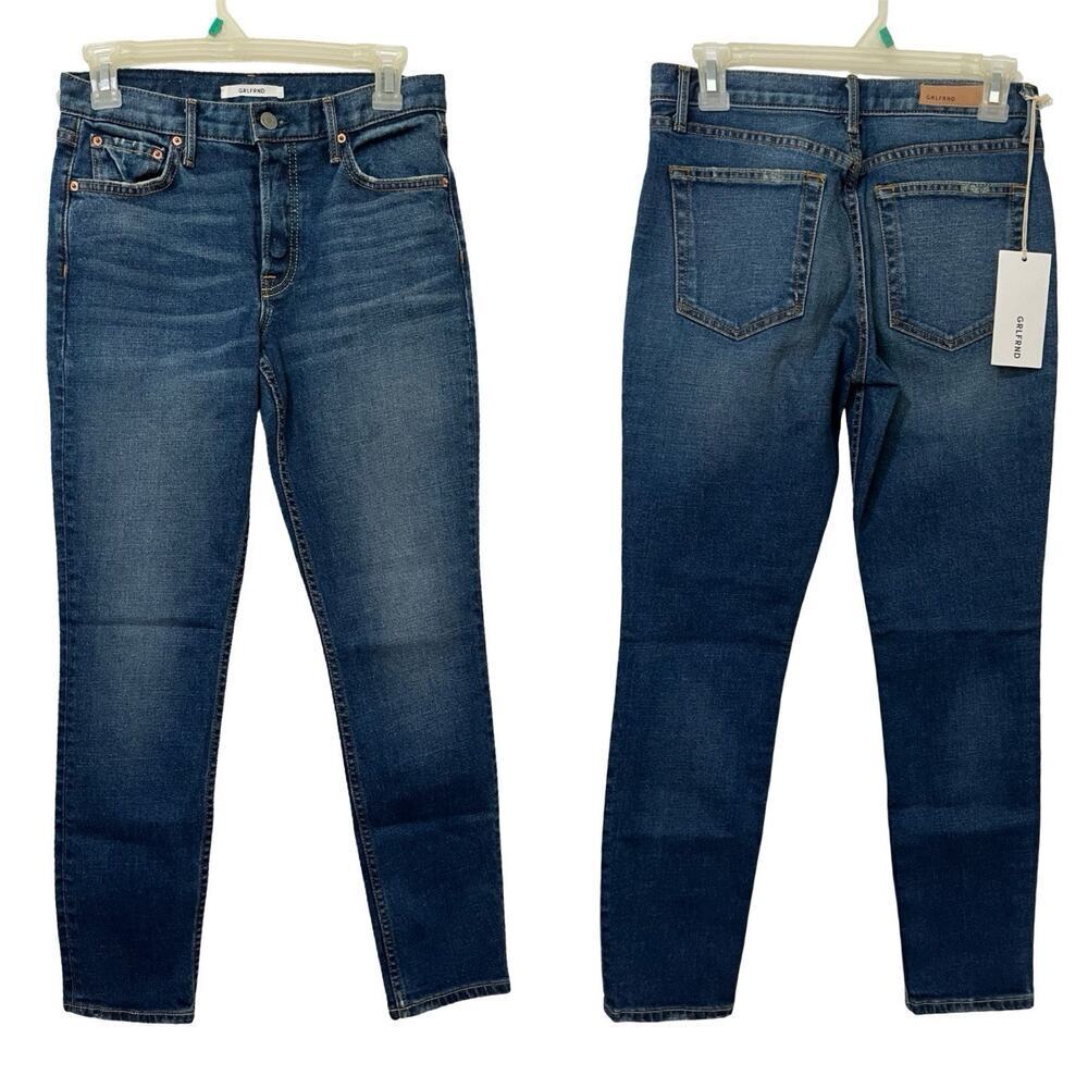 GRLFRND Yasmin Mid Rise Skinny Jeans Size 26 Joan Jett Wash Blue Button Fly
